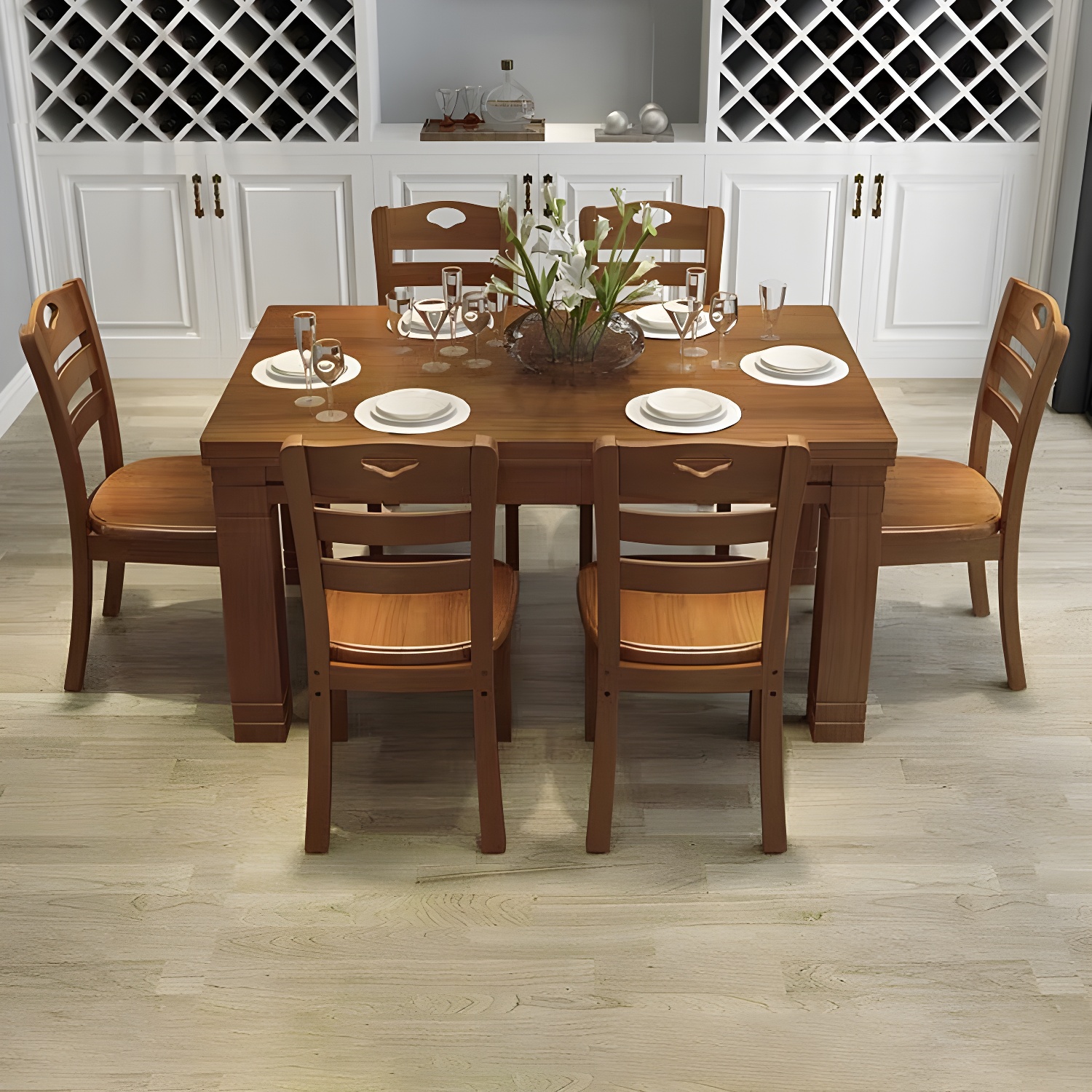 7-Piece Modern Wood Dining Set with Solid Wood Features and Seating for 6 - image 5