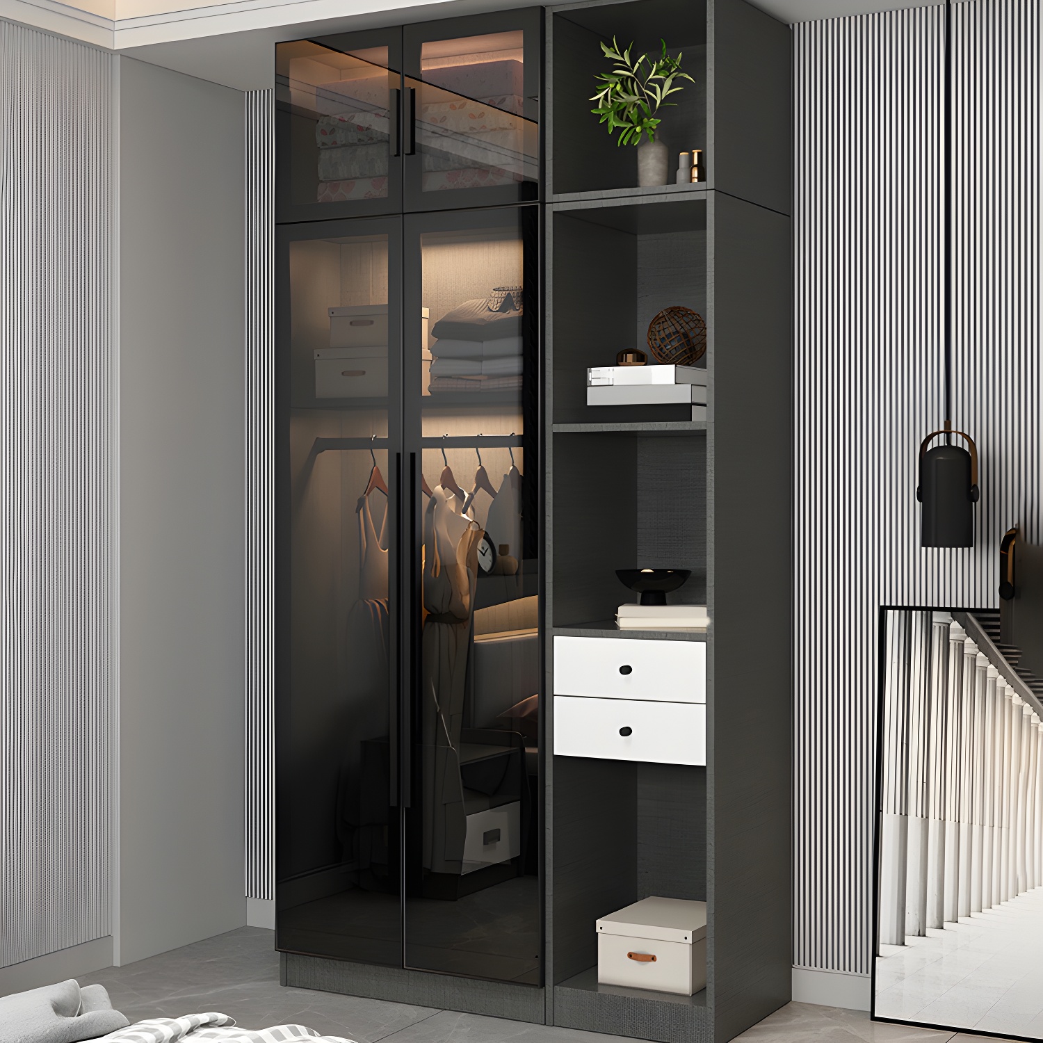 Contemporary Glass Wardrobe Soft Close Door Wardrobe Closet for Bedroom - image 13
