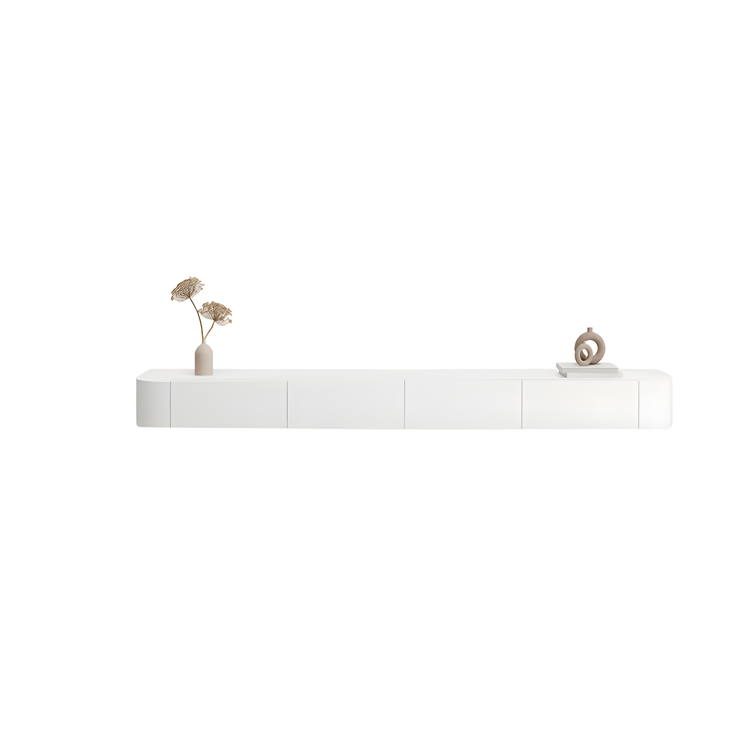 White Wall-mounted Media Stand with Drawers Contemporary TV Console, Faux Wood - image 5