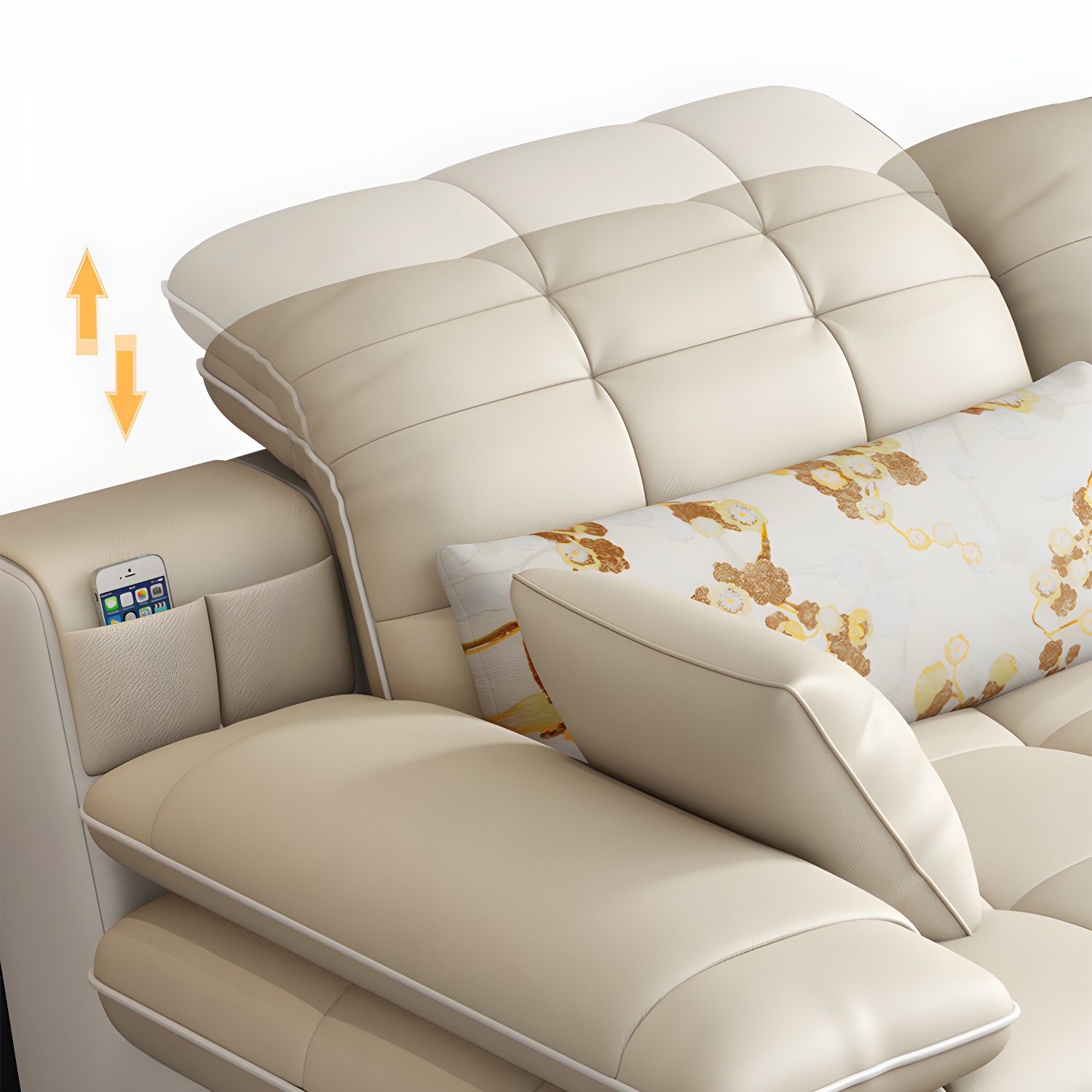 Contemporary Faux Leather Sofa & Chaise Biscuit Back Pillow Top Sofa - image 8