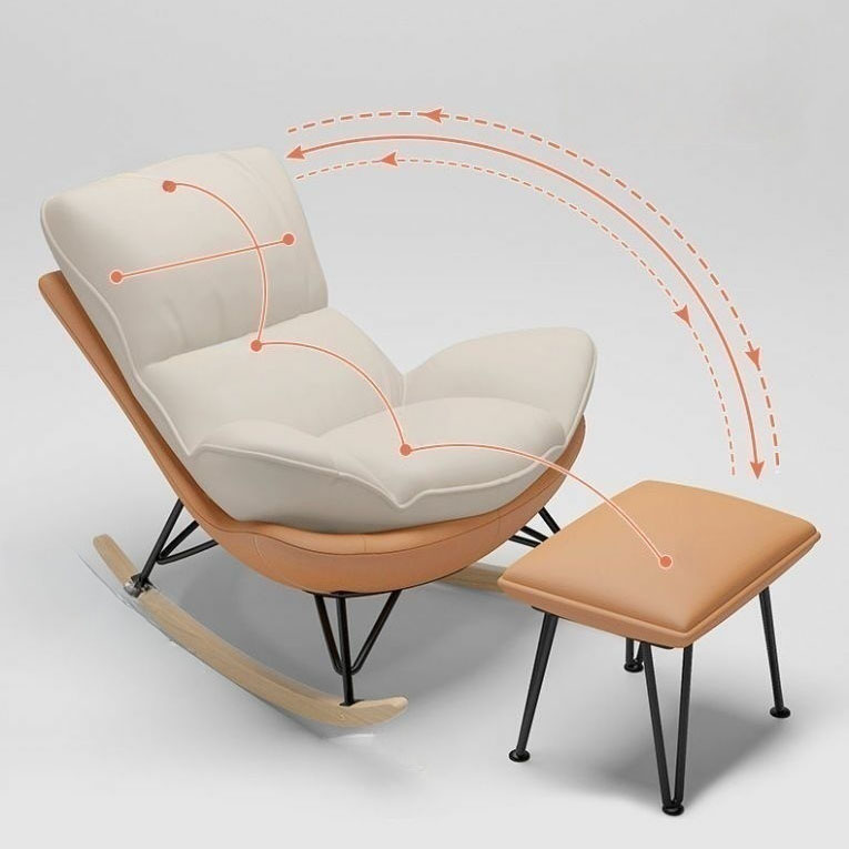 Modern Upholstered Rocking Chair with Natural Wood Legs and Arms, Complete with Ottoman - image 15