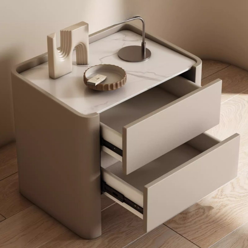 Stylish Drawer Storage Nightstand with 2 Drawers, Stone Countertop, and Leg - image 15