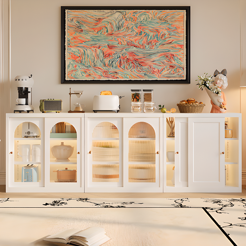 Simple Narrow Iron Countertop Sideboard with Cupboard, Glass Doors, and Changeable Shelf - image 6