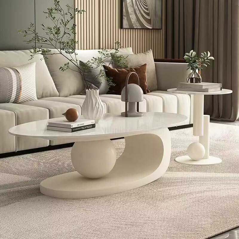 Luxurious Abstract Base Coffee Table with Elliptic Scratch-Resistant Stone Top - image 6