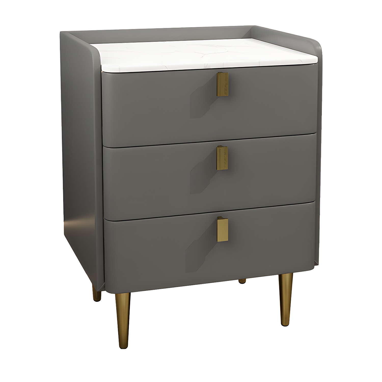 Faux Leather Nightstand Modern 3 - Drawer Nightstand with Stone Top - image 12