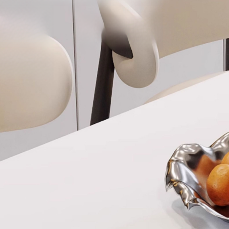 Dining Table Set with Rectangular Slate Stone Top and Two-sided Pedestal, Padded Chair with Back, 5-piece in White - image 5