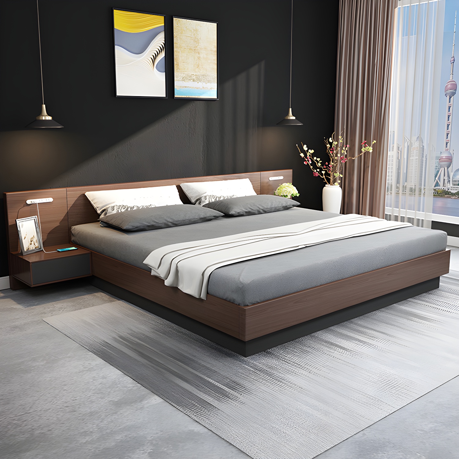 Lift Up Storage Platform Bed Contemporary Platform Bed Frame with Headboard - image 5