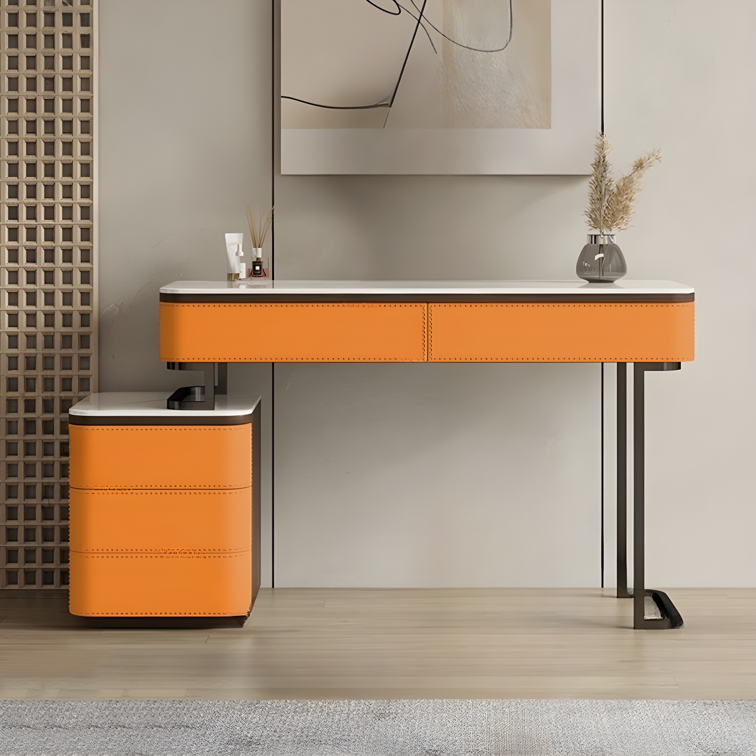 Modern Wood Vanity with Stone Top & 5 Drawers & Jewelry Storage & Assembly Required - image 3