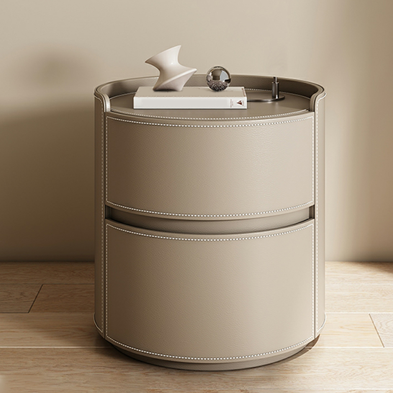 Modern Faux Leather Round Nightstand with 2 Drawers in Under 21 in. Narrow Size - image 12