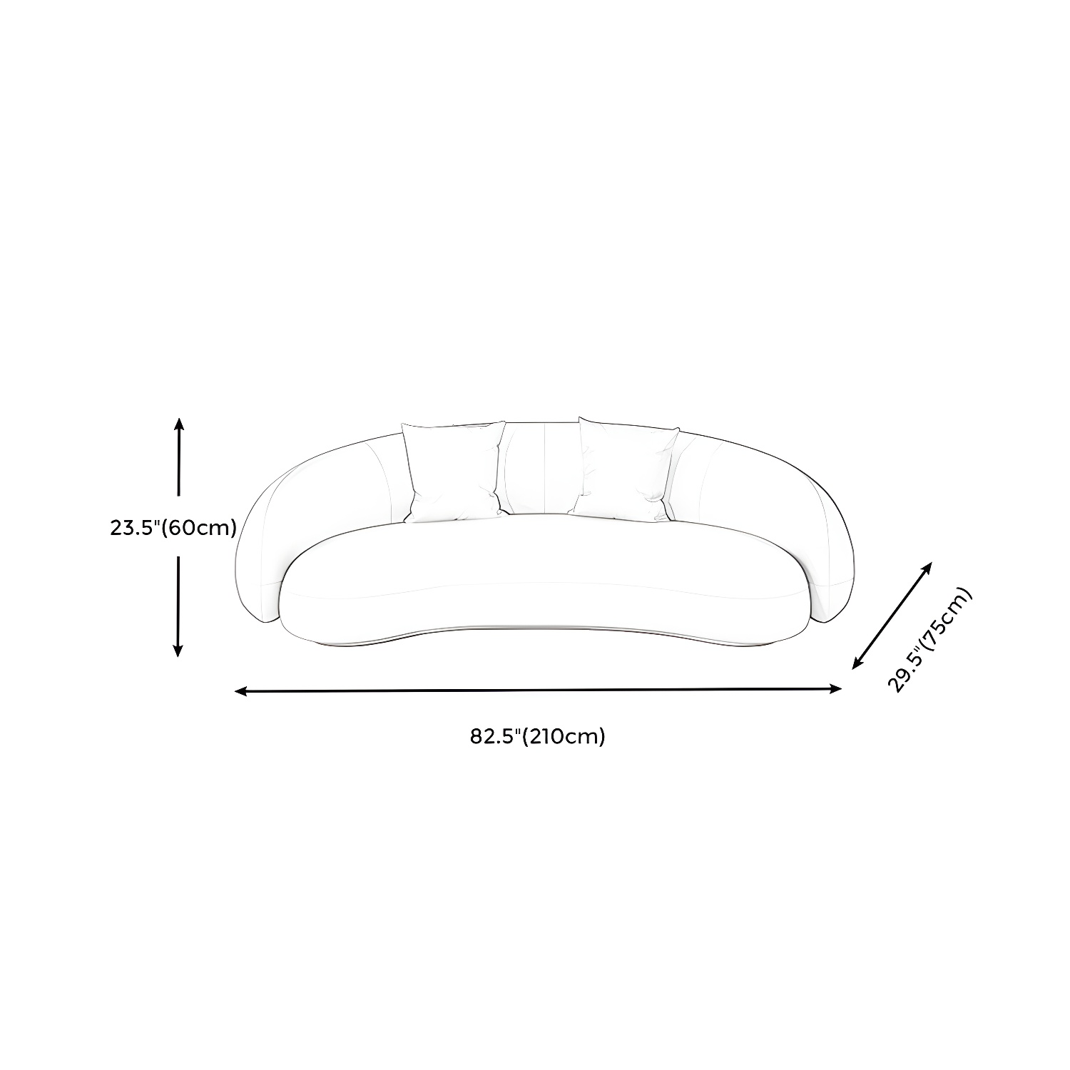 Beige Scandinavian Curved Sofa Tight Back Couch with Tuxedo Arm - image 23