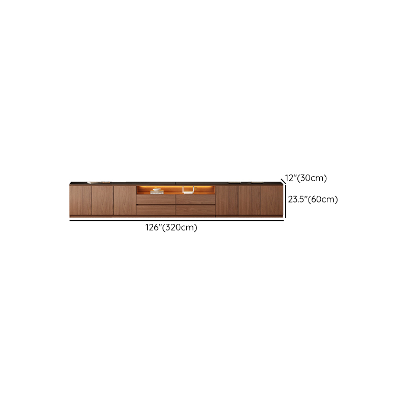 Brown TV Stand with Uncovered Storage, Shelf, 4-Drawer, 2 Cabinets/4 Cabinets, Cable Management & Light - image 12