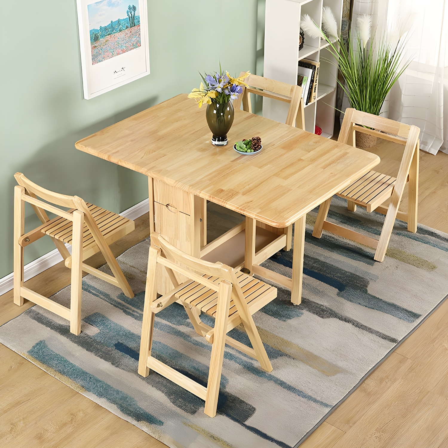 Trendy Collapsible Solid Wood Dining Set Non-adjustable Standard Height - image 11