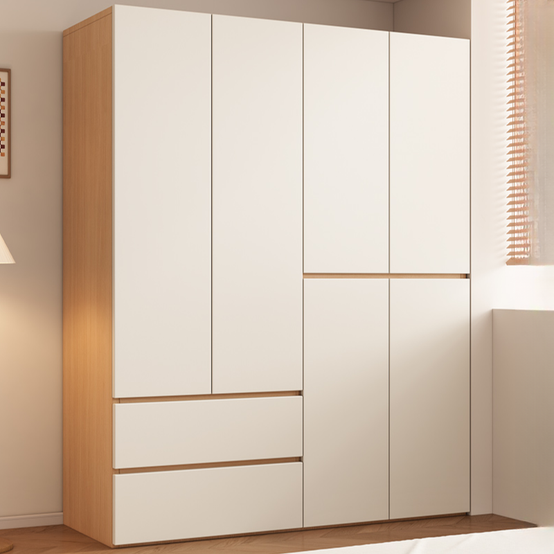 Chalk Modish Laminate Wardrobe Closet with Soft Close Drawer, Soft Close Door, Interior Shelves, and Clothing Rod