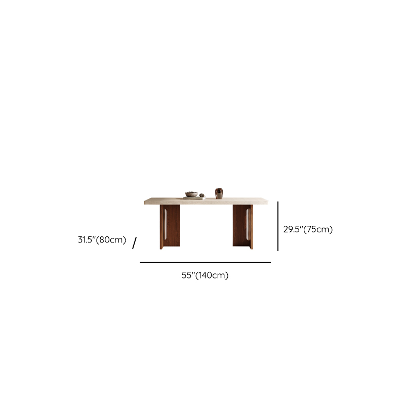 Minimalist Rectangular Slate Stone Dining Table Set with Two-sided Pedestal in Ivory - image 10