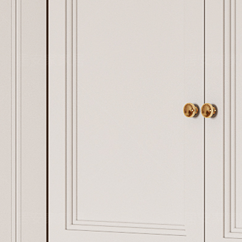 White Minimalist Manufactured Wood Wardrobe Closet with Soft Close Drawer, Interior Shelves, and Clothing Rod