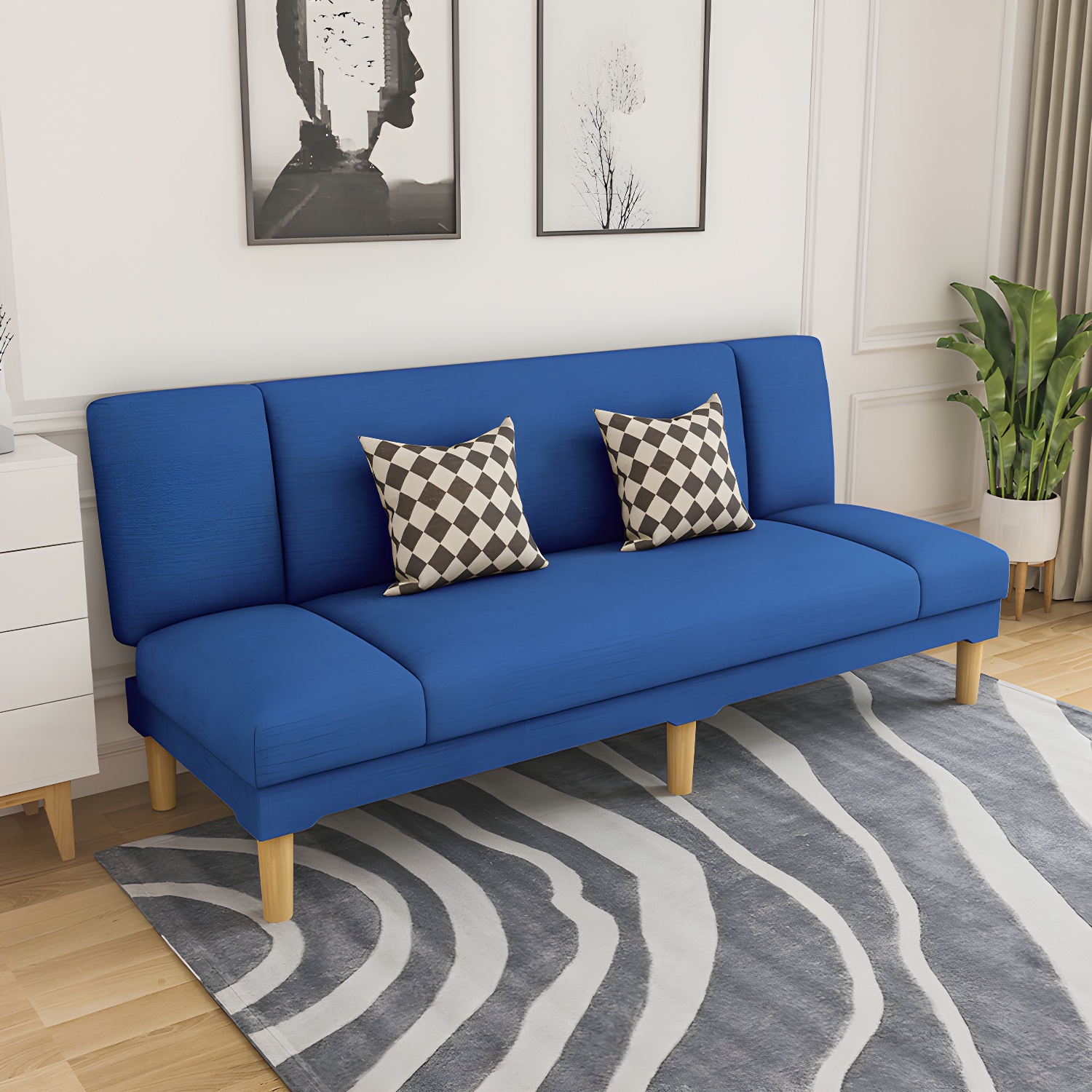 Scandinavian Armless Sleeper Sofa, Light Wood, Foam Filling, Includes Pillows - image 4