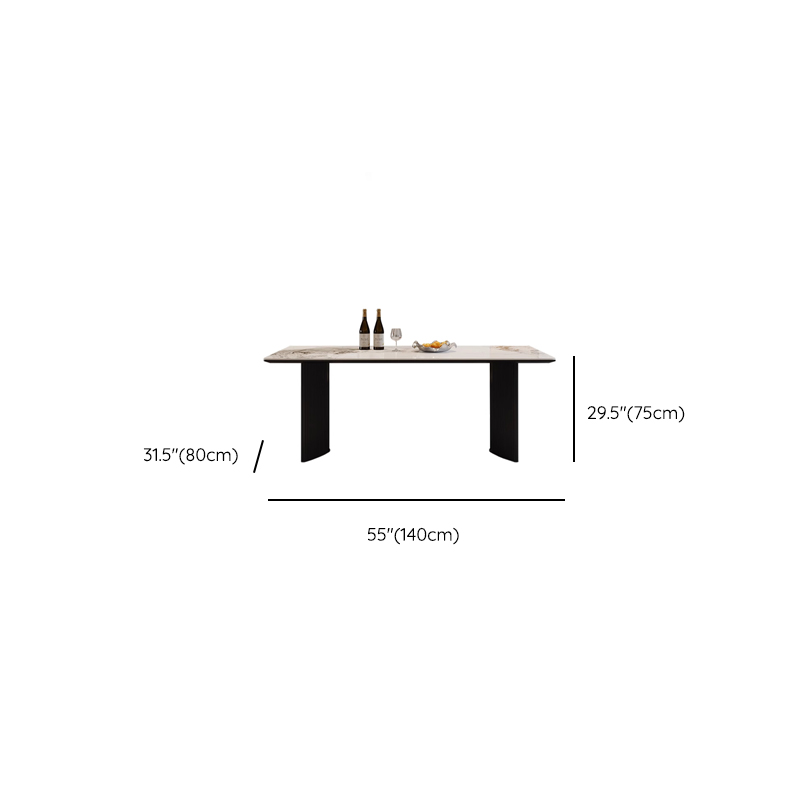 Dining Table Set with Rectangular Slate Stone Top and Two-sided Pedestal, Featuring Padded Chair with Back, 5-piece in White - image 11