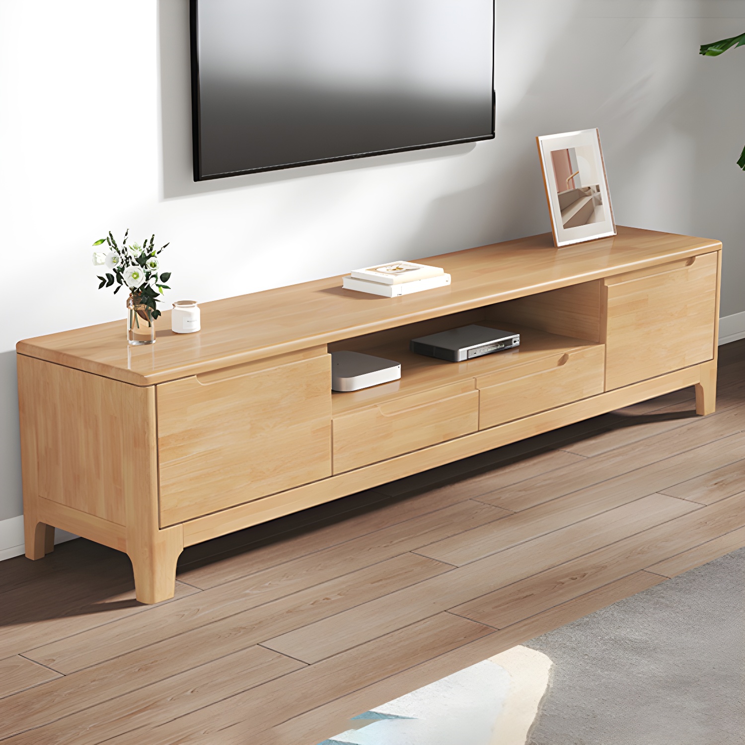 Scandinavian TV Media Stand Solid Wood TV Media Console with Drawers
