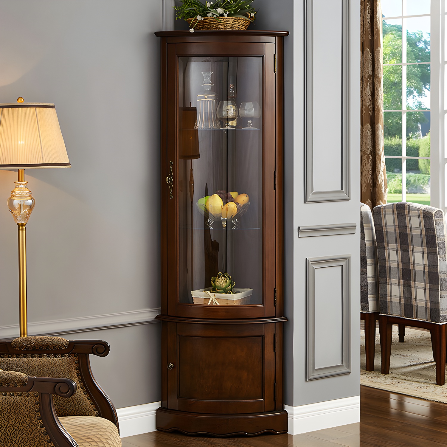 Industrial Triangle Accent Cabinet Solid Wood Storage Cabinet with Glass Doors - image 3