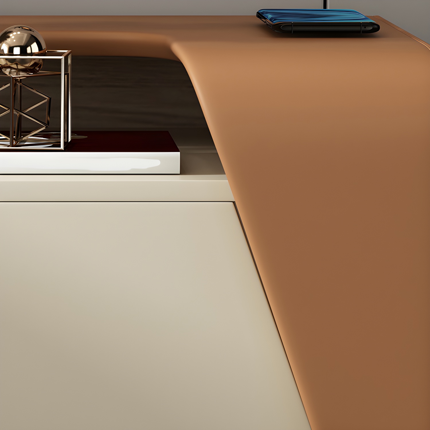 Modern Wooden Nightstand 19" Tall Sled Bedside Cabinet with Drawer - image 15