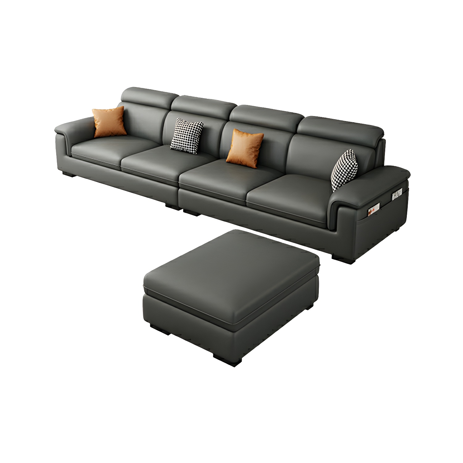 Modern Gray Stationary Sectional Sofa with Pillow Top Arm and Storage - image 5