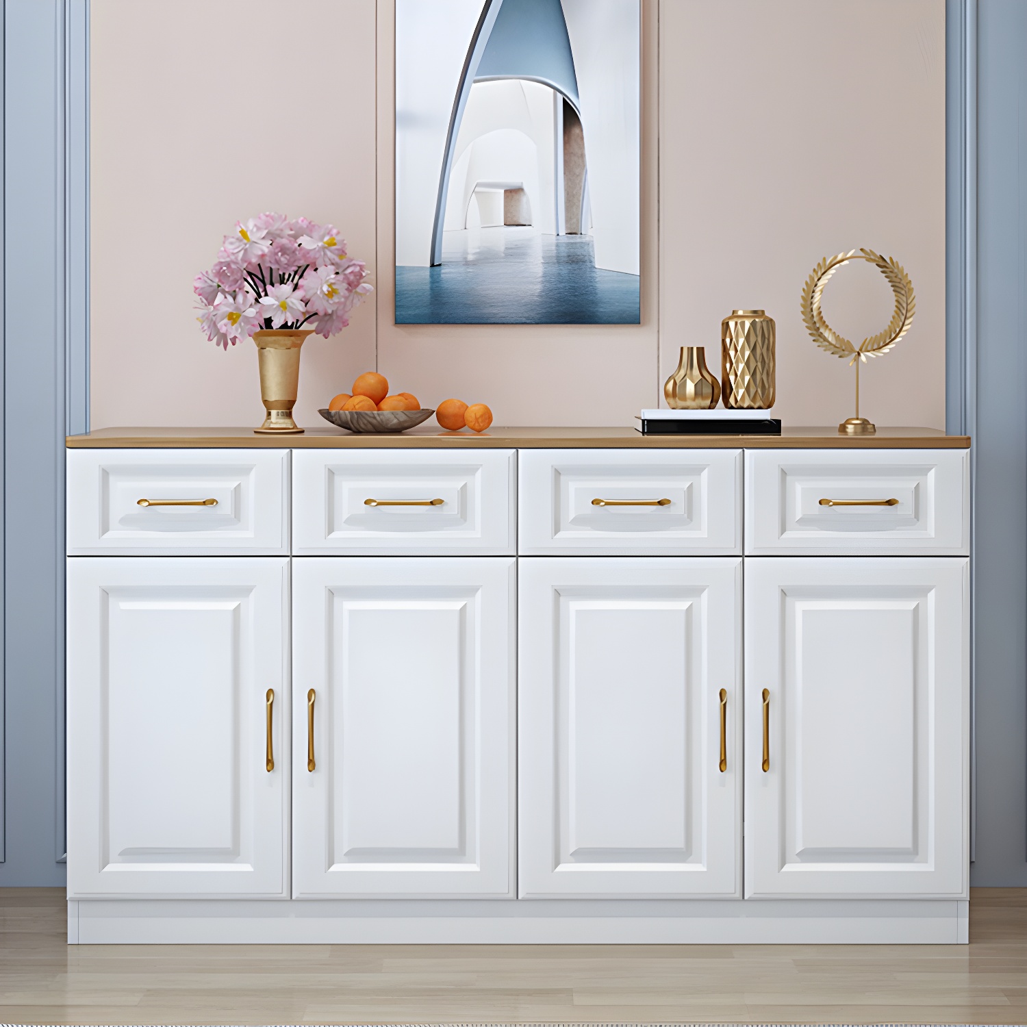 Modern Wood Buffet Sideboard with Cabinets, Drawers, and Shelves - No Distressing - image 5