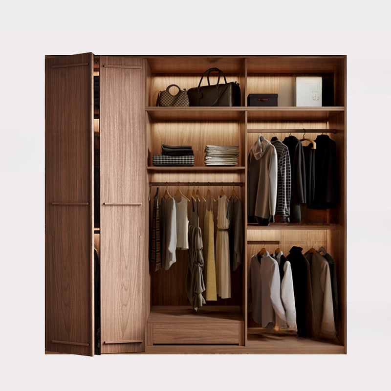 Simplistic Wood Color Timber Wardrobe Closet with Soft Close Door, Interior Shelves, and Hanging Rod - image 5