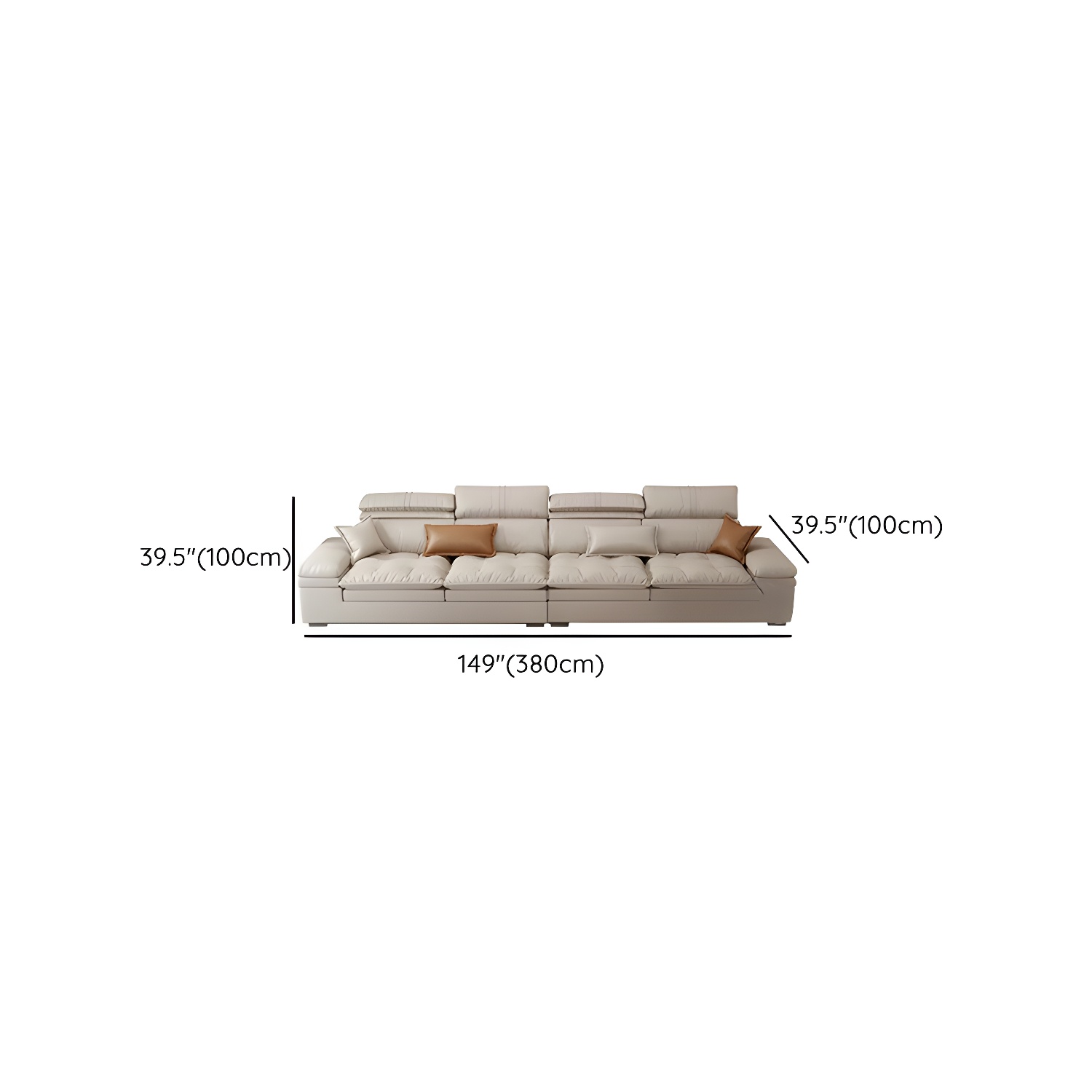 Modern Beige Faux Leather Stationary Sectional Sofa with Adjustable Headrest and Wood Frame - image 10