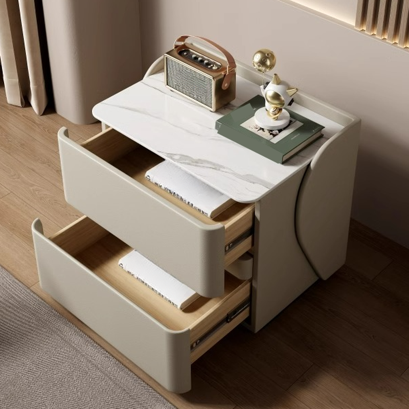 Minimalist 2 Tiers Drawer Storage Bedside Table with Faux Marble Top - image 15