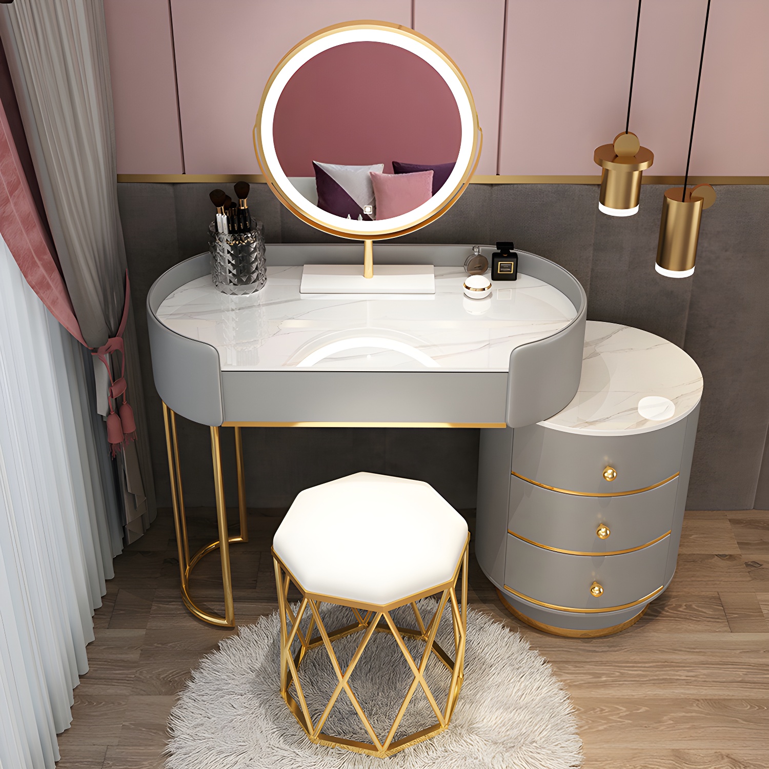Glam Dressing Table Storage Box with Makeup with Drawers for Bedroom