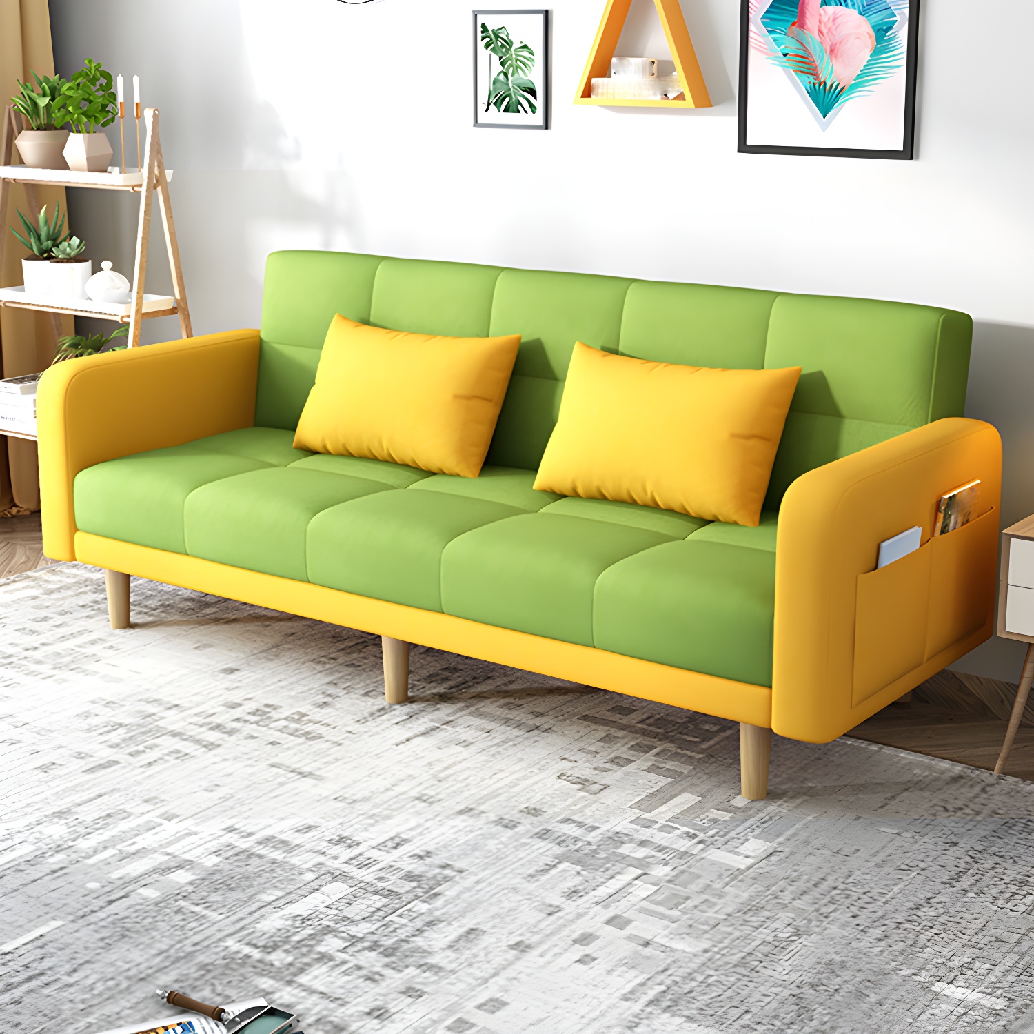 Modern Linen Tufted Sofa Bed 31"H Convertible Sofa with Square Arm - image 3