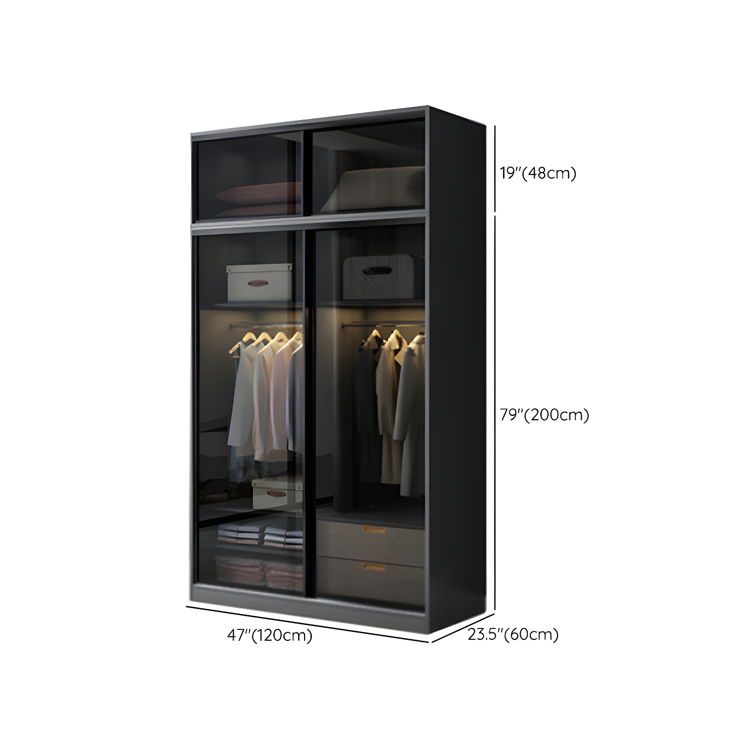 Contemporary Wood and Tempered Glass Wardrobe Freestanding Wardrobe Armoire without Light - image 21