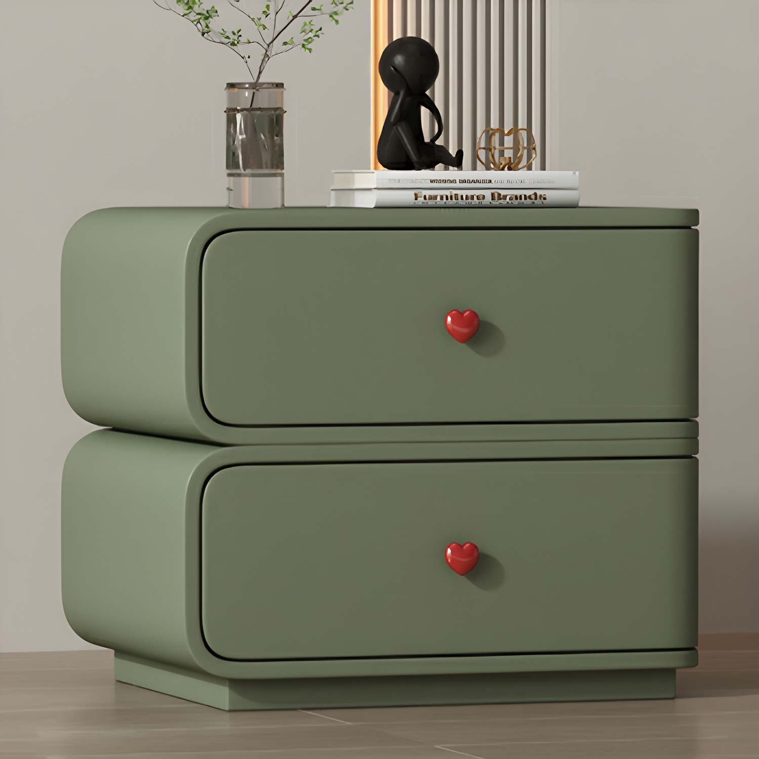 Contemporary Solid Wood Frame Nightstand with Microfiber Leather Silent Slide Two Drawers - image 14