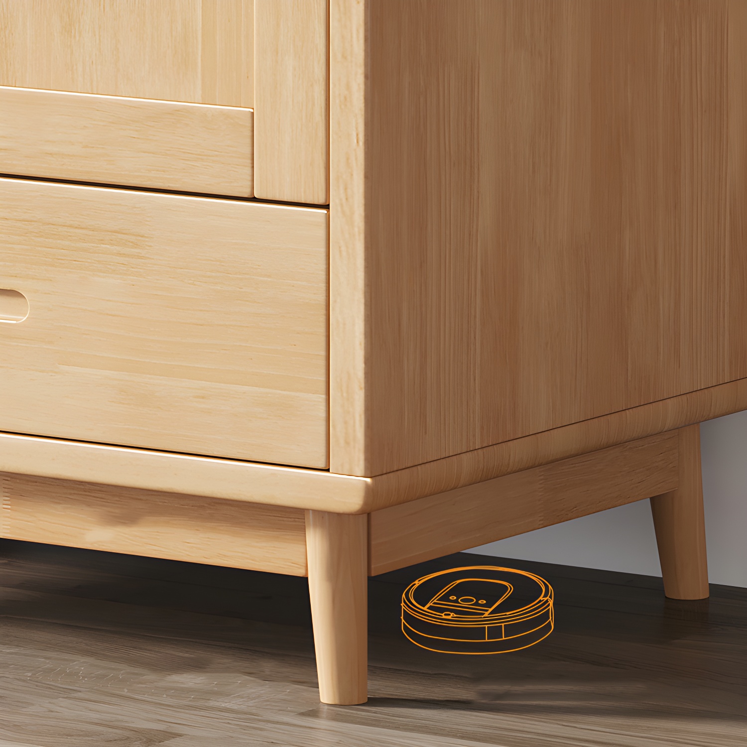 Modern Rubberwood Solid Wood Wardrobe Freestanding Wardrobe with Drawer - image 9