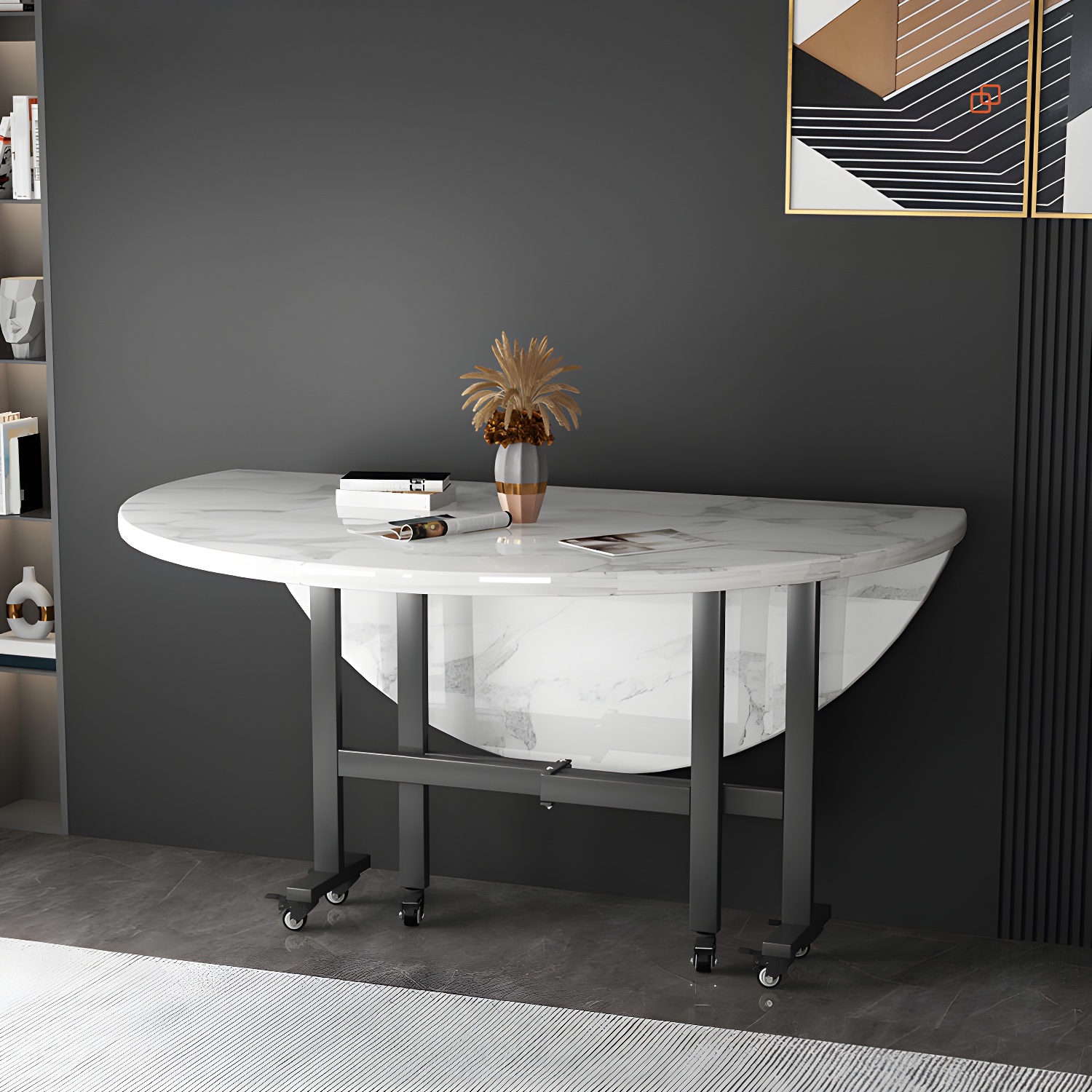 Modern Foldable Dining Table Round Wood Tabletop with Metal Legs - image 13