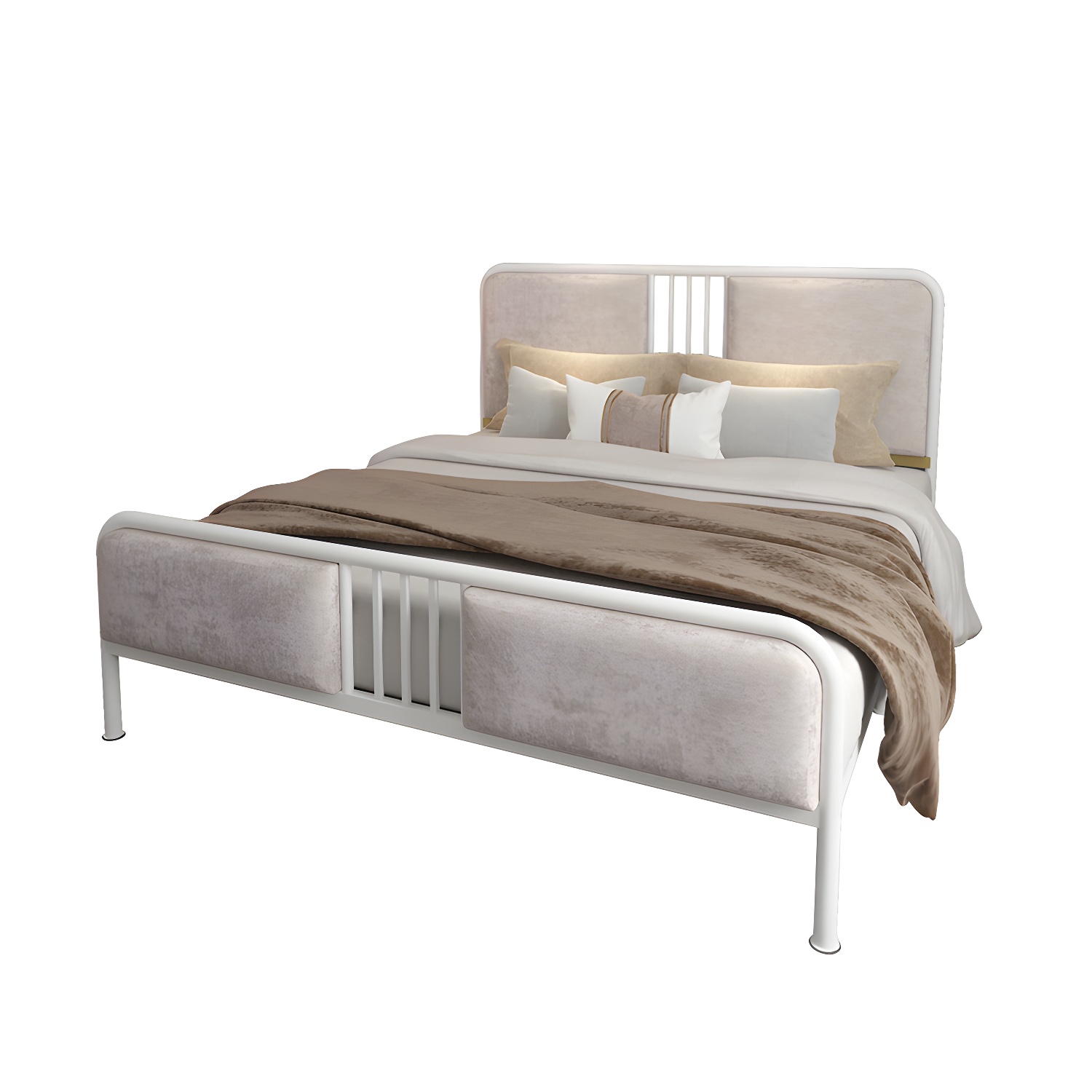 Glam Metallic Open-Frame Bed with Fabric Upholstered Headboard - image 3