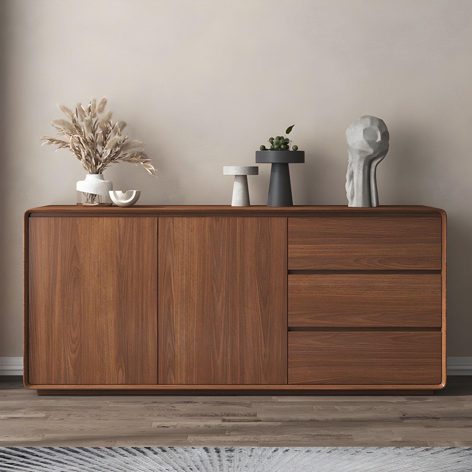 Wood Buffet Table Contemporary Style Side Board with Cabinets and Drawers - image 12