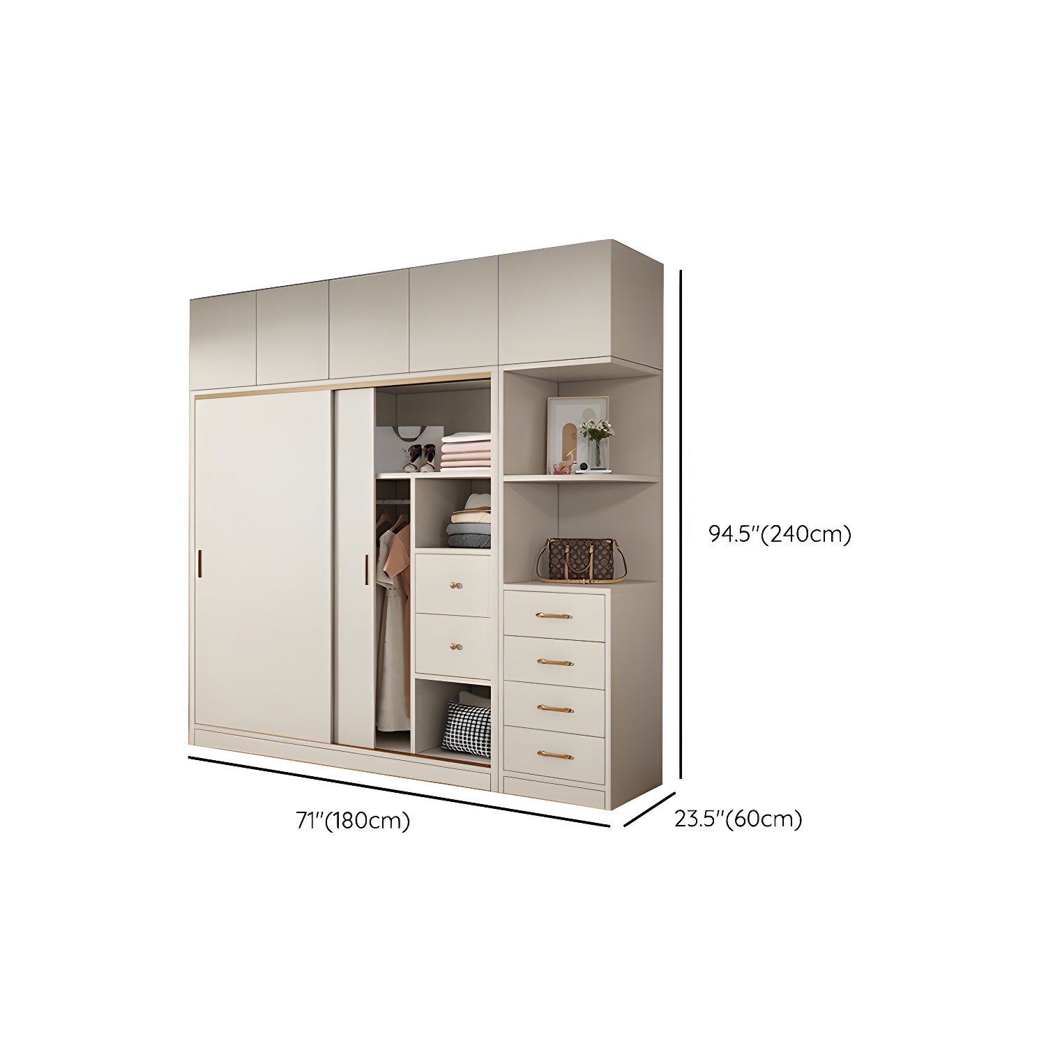 Modern White Wood Wardrobe Armoire with Sliding Doors and Soft Close Drawers - image 26