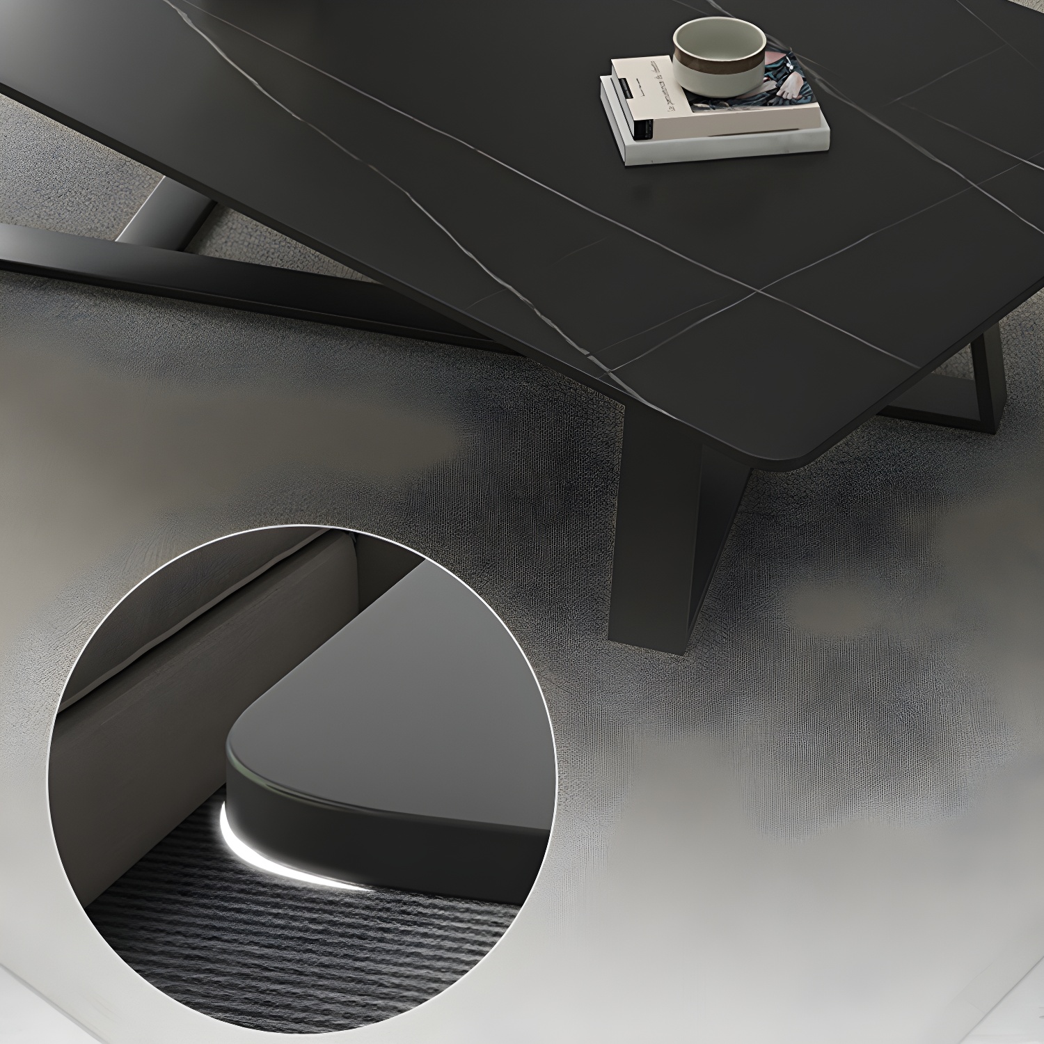 Stone and Metal Coffee Table Contemporary Coffee or End Table with Cross Legs - image 11