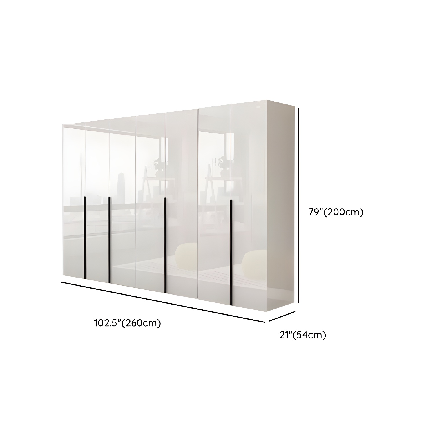 Modern white wood wardrobe armoire with hinged doors, clothing rod & shelves - image 29