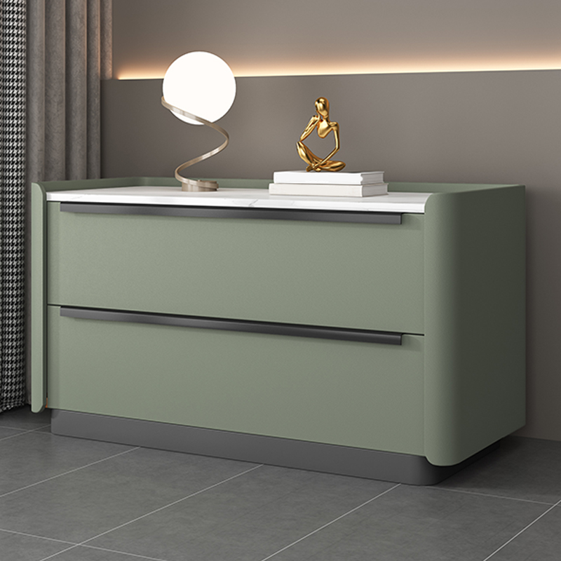 Modern Faux Leather Drawer Storage Nightstand in Stone Finish - image 3