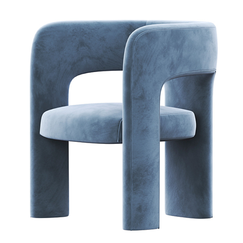Soft-pile Fabric Upholstered Secure Outlined Arm Chair with Curved Back and Dark Blue/Light Green/Blush Legs in a Nordic Style - image 6
