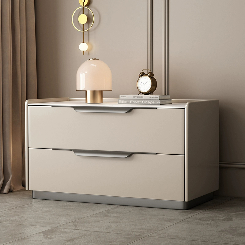 Modern Wooden Nightstand with 2 Drawers in Low Height - Stone Countertop Included - image 3