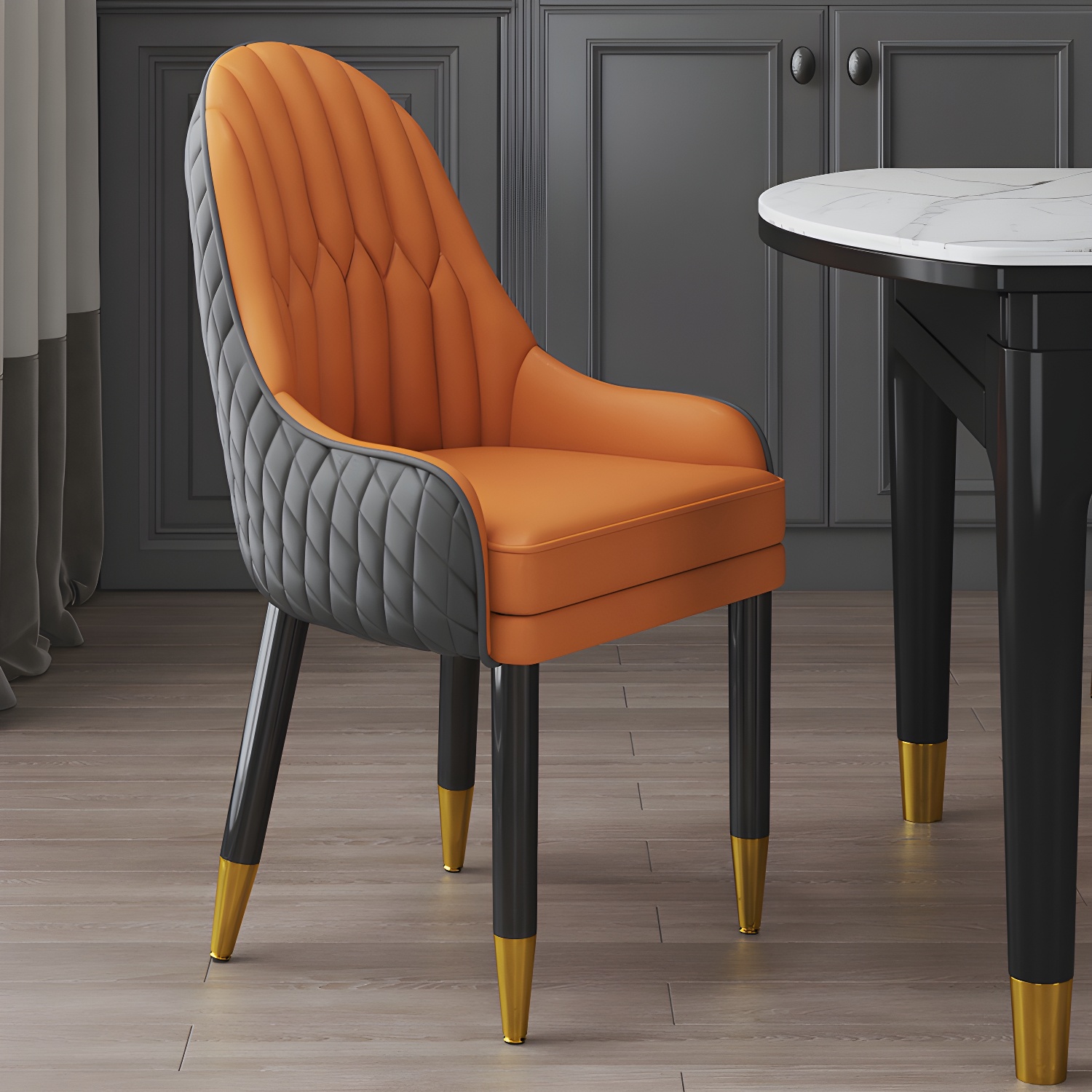Scandinavian Indoor Arm Chair Upholstered Parsons Back Wood Dining Room Chair - image 11