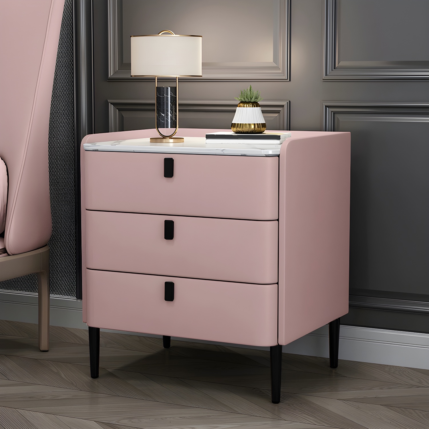 Glam Style Sintered Stone Top Drawer Storage Nightstand for Bedroom - image 17