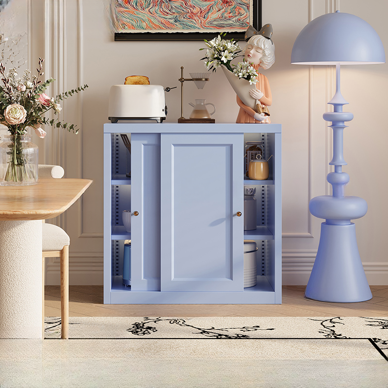 Simple Standard/Wide Sideboard with Metal Countertop, Pantry Hutch, Sliding Doors and Adaptable Shelf