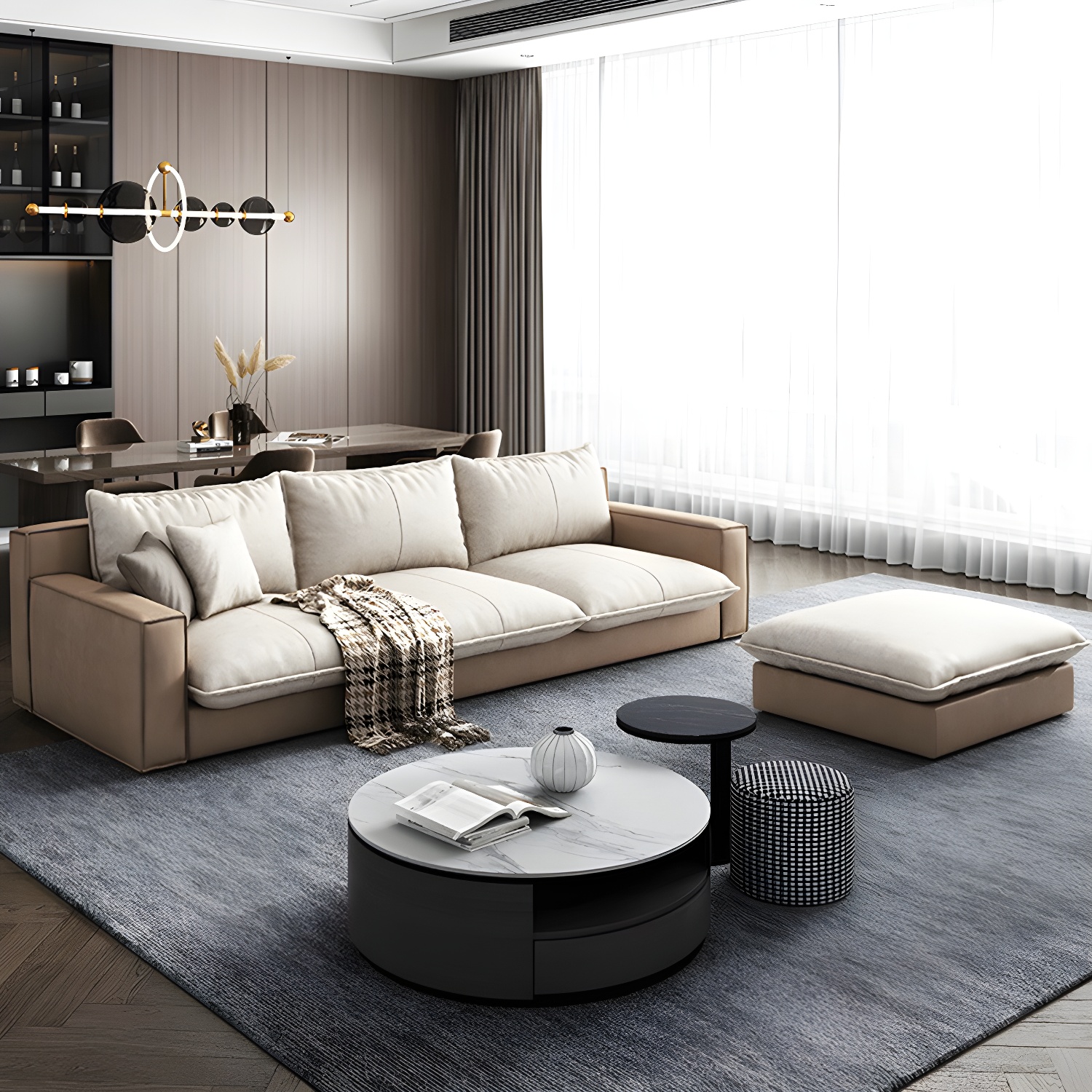 Assembled Living Room Square Arm Modular Contemporary Sofa & Chaise - image 3