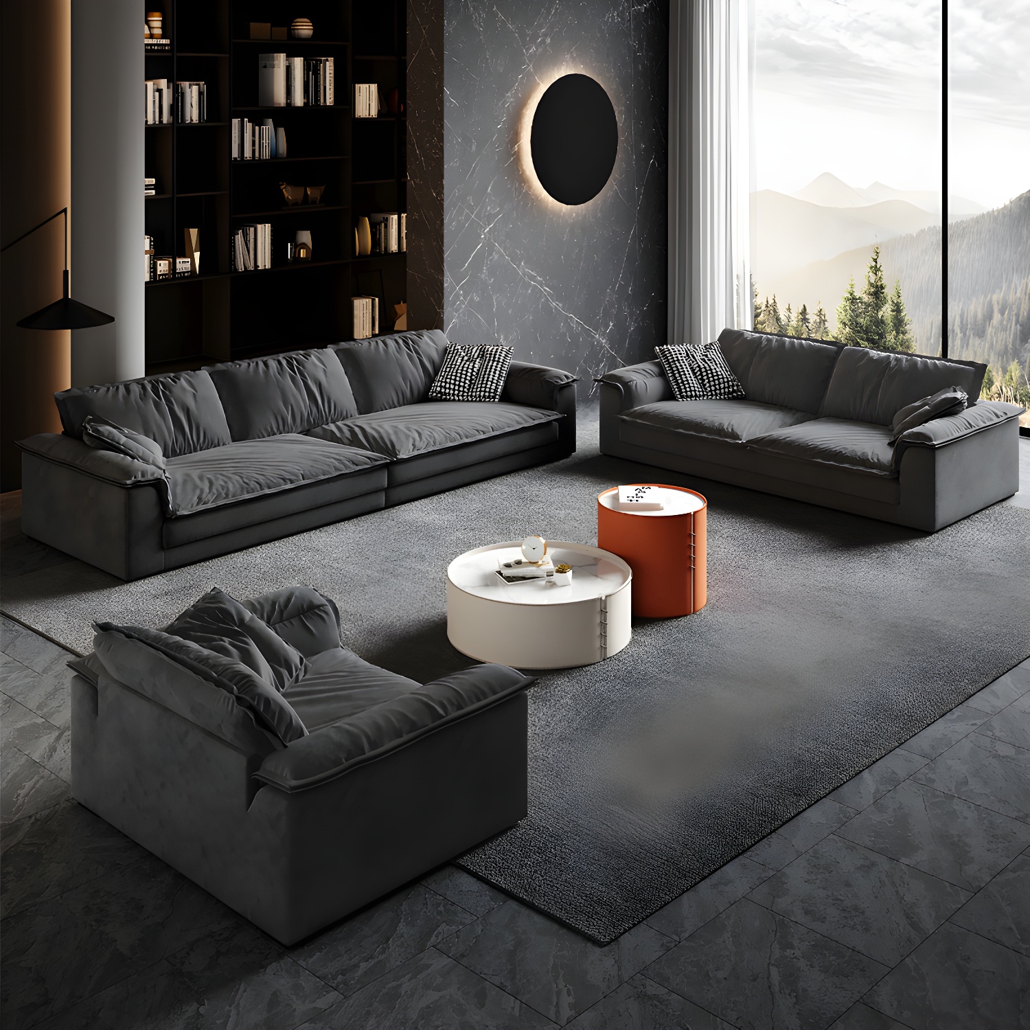 Stain-Resistant Dark Gray Contemporary Square Arm Solid Wood Sofa - image 11