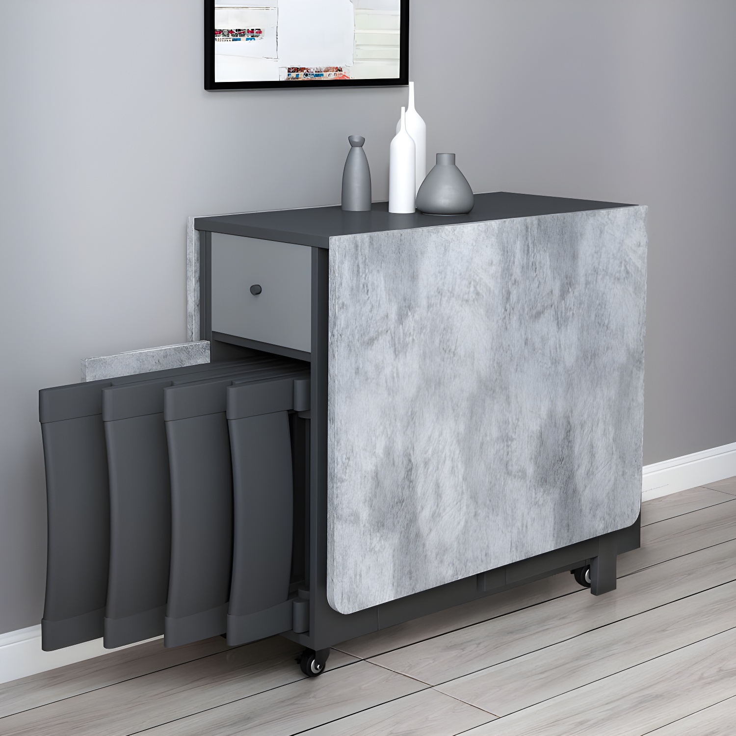 1/3/5 Piece Rectangle Shape Dining Room Furniture Set in Gray and Black