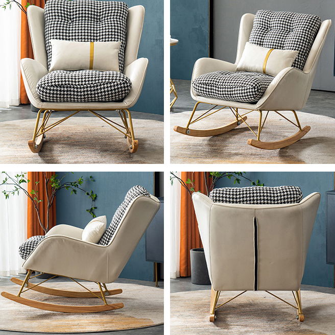 Ergonomic Stationary Round Arm Living Spaces Rocking Chair with Rear, Winged-back Chair - image 15
